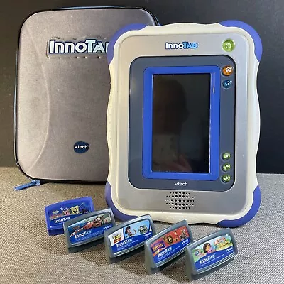 VTECH InnoTab Tablet Tested W/ 5 Game Cartridges Case SD Card 4 Batteries • $48.50