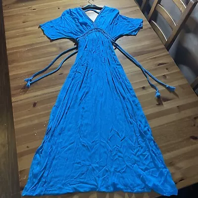 Qed London Turquoise Maxi Sun Holiday Summer Dress Size 10 • £20