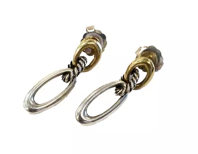 David Yurman Sterling Silver & 18k Gold Figaro Oval Link Cable Earrings 6.2 Gr • $320