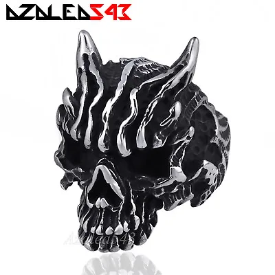 Men's Gothic Monster Beast Demon Skull Silver Stainless Steel Biker Ring Fashion • $9.99
