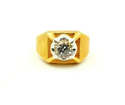 Vtg 18k Gold Electroplated 1.5 CT Cubic Zirconia Solitaire Mens Ring Size 10.75 • $26.99
