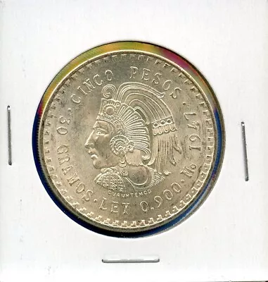 1947 Mexico 5 Peso Cuauhtémoc Silver Coin #39 BU 1947 Brilliant Uncirculated  • $62.95