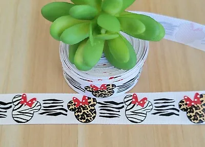 7/8 Inch (1 YD) Minnie Mouse Grosgrain Ribbon Zebra Leopard Safari Jungle Animal • $0.99