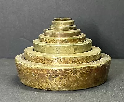 Vintage Antique Victorian Graduated Stack Nested Disc Brass Scale Weights Mixed • $39.99