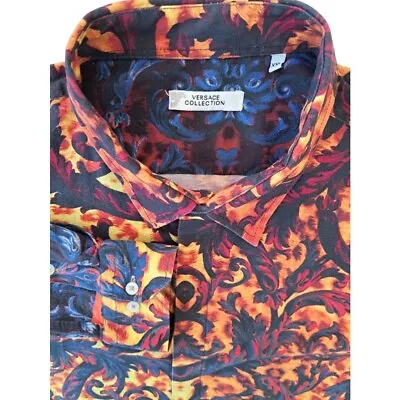 VERSACE COLLECTION Shirt Mens XXL 17.5 Orange Inferno STRETCHY • £149.99