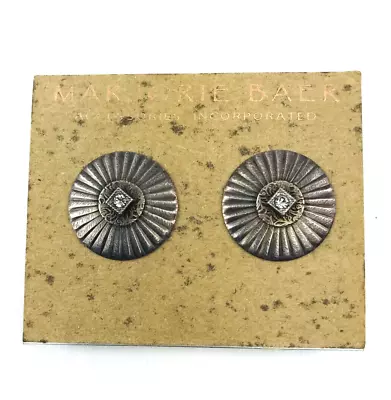 Marjorie Baer SF Round Clip-O Bronze Tone Earrings Crystal Disk • $29.95