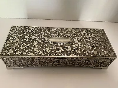 Vintage  Silver Plated Jewellery Box Rectangular Swirls & Ferns Footed Large • $24.95