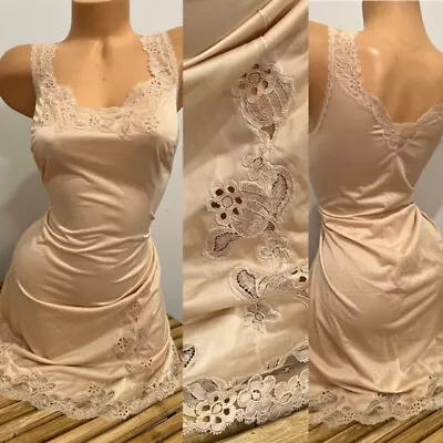 VINTAGE SLIP DRESS LINGERIE MADE IN FRANCE SILKY BEIGE Sz 38 • $1.25