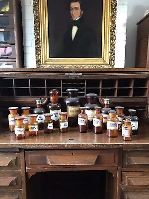 £275 • Buy Vintage Antique Apothecary Pharmacy Chemists Bottles Jars Amber Glass X 17