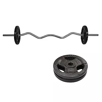 15kg Ez Grip Curl Barbell Weight Set - 120cm Curl Bar + 10kg Iron Weight Plates • $75.91