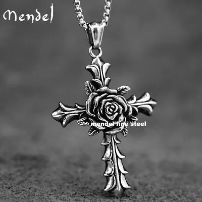 MENDEL Gothic Mens Womens Christian Rosicrucian Rose Cross Pedant Necklace Chain • $10.99