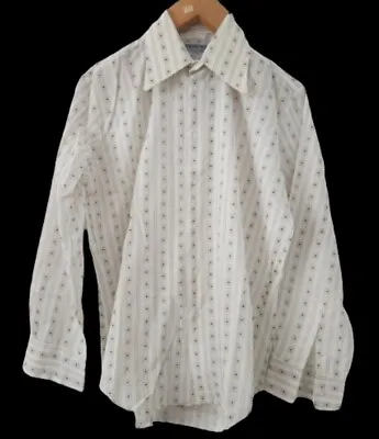 Vintage Dagger Collar 70s Permanent Press Brown White Flower Print Shirt 41 16 • £21.95