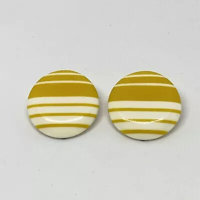 Vintage 80’s/90’s Plastic Striped Yellow & White Round Earrings Retro Funky • $9.99