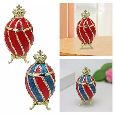 Faberge Egg Trinket Box Ring Holder Wedding Charms Enamel Hinged Jewelry Box • $35.10
