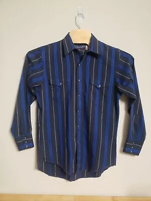 Vintage Wrangler Blue Striped Pearl Snap Shirt Men’s 15 1/2 X 33 Striped USA • $15