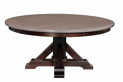 Large Amish Round Pedestal Dining Table Solid Wood 1-1/2  Top 60 66 72 78 84 • $3899