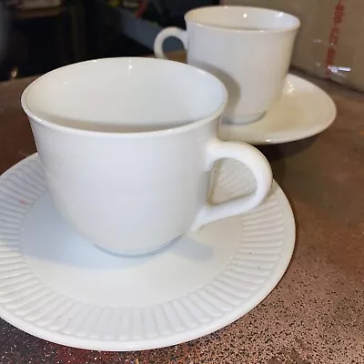 Martha Stewart Every Day Living Arcopal Coffee Cup & Ribbed Saucer White PAIR • $12.80