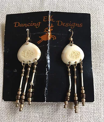 Dancing Elk Designs Shed Deer Antler Quills Beads 2  Dangle Earrings Handmade CO • $23.69