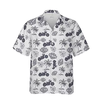 [SALE]harley Davison Hawaiian Shirt Button Down Shirt Vintage Light Grey • $23.99