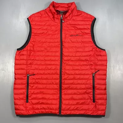 Eddie Bauer Puffer Vest Mens Large Red EB650 Down Fill Microlight Packable L • $34.89
