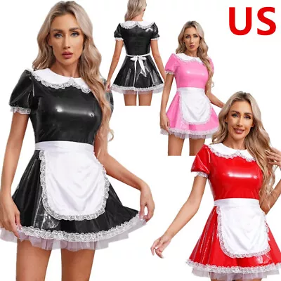 US Sexy Women Short Sleeve French Maid Costume Dress Cosplay Costume Clubwear  • $21.29