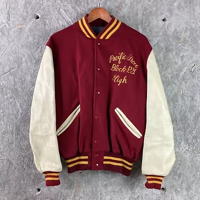 Vintage Pacific Grove High Block P.G.  Size 44 Burgundy Letterman Jacket 1970s • $39.99