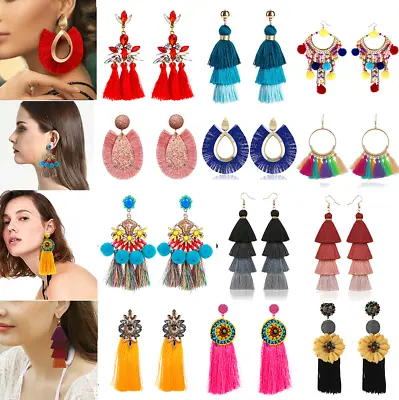 $2.84 • Buy Women Fashion Bohemian Earrings Jewelry Long Tassel Fringe Boho Hook Drop Dangle
