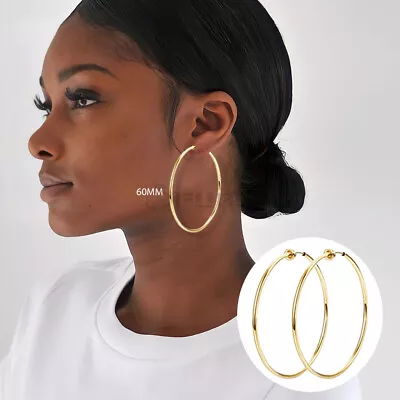 Big Gold Hoop Earrings Fake Clip On Non Piercing 60MM Stainless Surgical Steel • £3.99