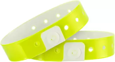 Plastic Event Wristbands Neon Yellow - 100 Pack Vinyl Wristbands For Parties • $23.29