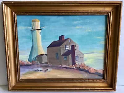 Oil Board By K. Bicknell Of East Sandwich MA Titled Late Afternoon - Lighthouse • $95