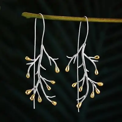 Vintage 925 Silver Leaf Plant Dangle Hook Earrings For Women A Pair • $2.71