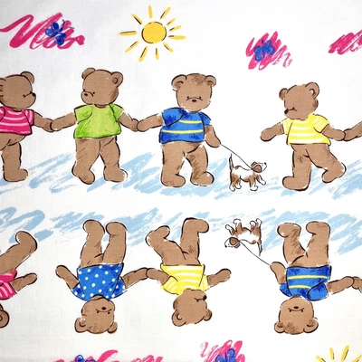 £9.77 • Buy Teddy Bear Friends Stripe Fabric Border Fabric 100% Cotton 1 Yard X 44” Wide