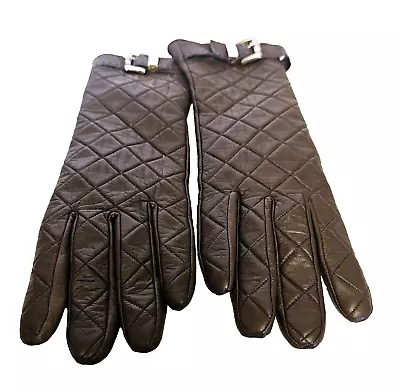 Michael Kors Luxury Soft Leather Brown Gloves Long Diamond Quilted Sz L • $39.90