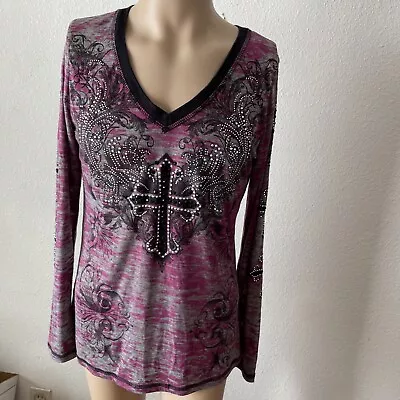 VOCAL Womens XL V-neck Tunic Tank Top V-Neck Shirt Gray Pink • $14.96