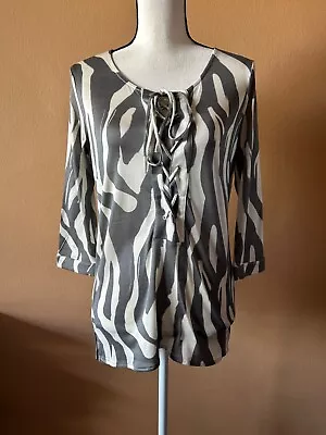 Majestic Filatures Zebra Print 100% Silk Lace Up Blouse Shirt Top Size 1 • $39.99