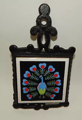 Vintage Cast Iron Tile Kitchen Trivet - Colorful Peacock Bird • $12.99