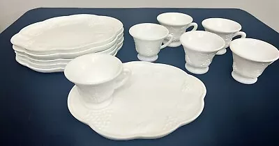 Colony Harvest Grape Milk Glass Snack Plate & Cups 6 Sets • $24