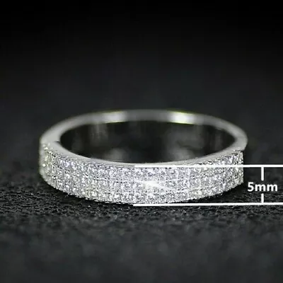 14K White Gold Plated Dazzling Micro Pave Triple Row 1CT Round Cut Wedding Band • $98.39