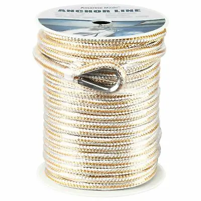 $78.12 • Buy 1/2Inch 200' Double Braid Nylon Rope Anchor Line W/ Stainless Thimble White/Gold