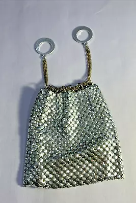 Vintage 1960s Mod Disco GoGo Silver Tone Lightweight Metal Mesh Drawstring Purse • $19.99