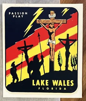 Original Vintage LAKE WALES Florida TRAVEL Water DECAL Passion Play Christ Jesus • $11.99