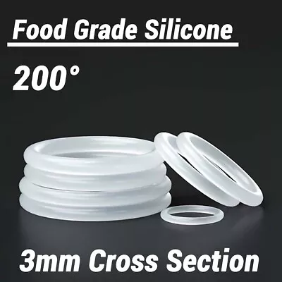 Food Grade O-Ring 3mm Cross Section Clear Silicone Rubber O Rings 10mm-75mm OD • £1.86