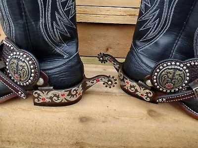 Kelly Spurs W/ Cowperson Tack Straps Very Fancy Pair See Pix & Details!  • $355