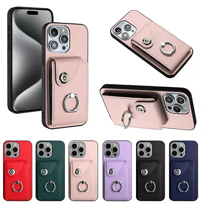 For IPhone 15 14 13 12 11 Pro Max Magnetic Leather Wallet Case Card Holder Ring • $15.39