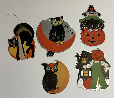 Vintage Die Cut Diecut Halloween Decorations Owl Cat Pumpkin Lot Of 5 Retro • $34.99