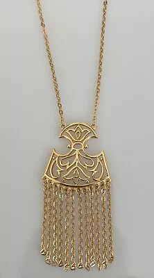 Vintage TRIFARI Modernist Tassel Pendant Necklace - Gold Tone / 1960s • $24