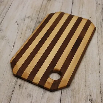 Handmade Solid Wood Cutting Board 8x14  Walnut And Maple Wood Striped Inlay • $32.99