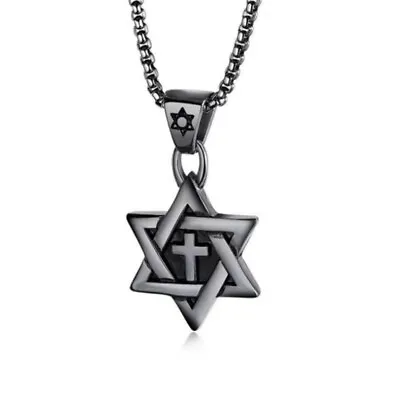 Black Jewish Star Of David Pendant Necklace For Men Punk Rock Jewelry Chain 24  • $8.99