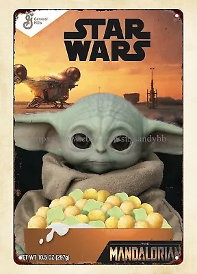 Star Wars Baby Yoda Cereal Metal Tin Sign Artwork For Wall Decoration • £18.26