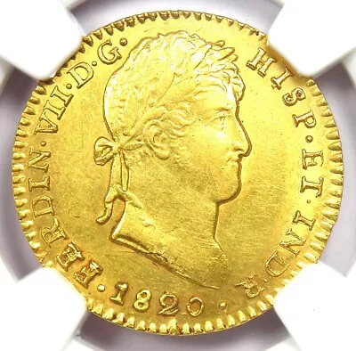 Gold 1820 Spain Ferdinand VII 2 Escudos Gold Coin 2E - Certified NGC AU Details • $783.75